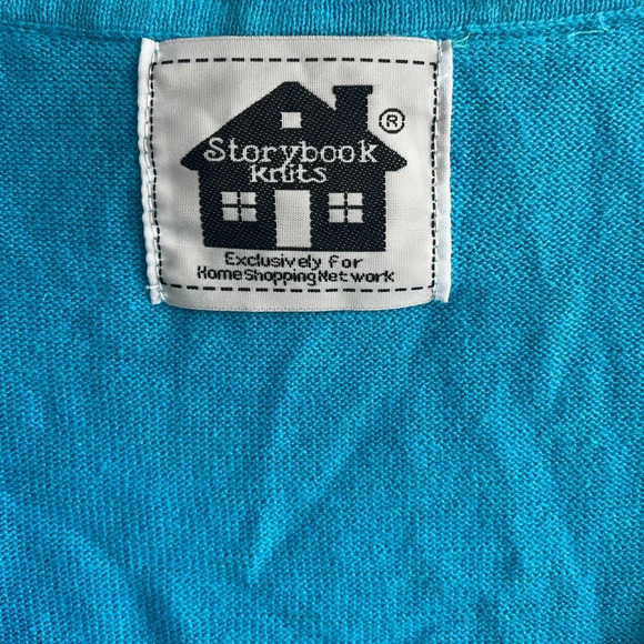 Storybook Knits Plus Size Pebble Beach Colorful Beaded Knit Blue Cardigan in 2X - Picture 6 of 8